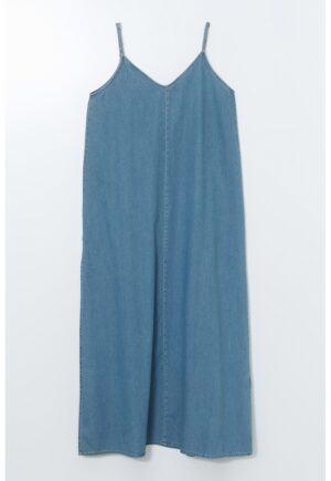 Rochie dreapta din denim - Albastru prafuit