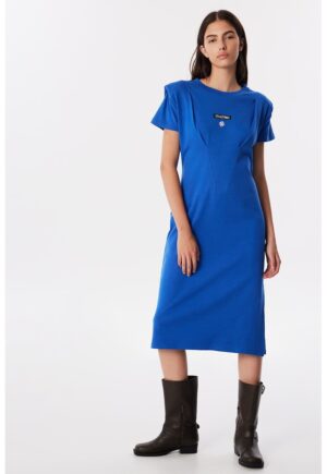 Rochie midi din bumbac cu croiala dreapta - Albastru royal