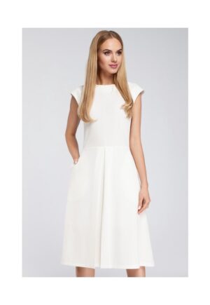 Rochie midi cu pliu frontal - Alb