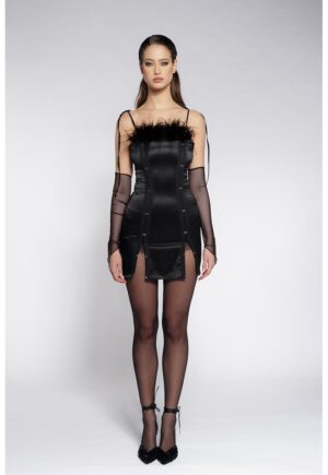Rochie cambrata cu snururi pe partea din spate - Negru