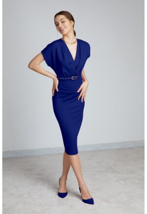 Rochie mini cu decolteu in V si o curea asortata Oslo - Bleumarin