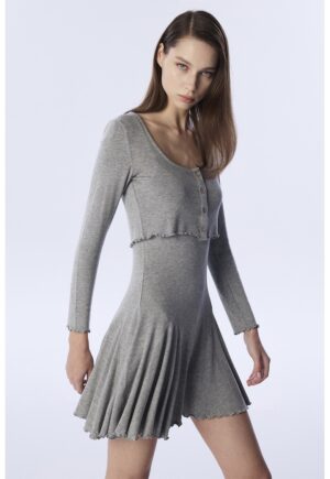 Rochie mini evazata cu model 2in1 - Gri melange