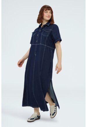 Rochie dreapta din denim cu slituri laterale - Bleumarin