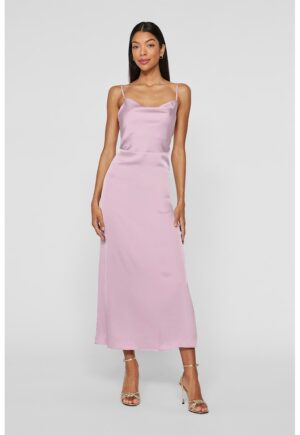 Rochie midi cu aspect de satin - Roz pastel