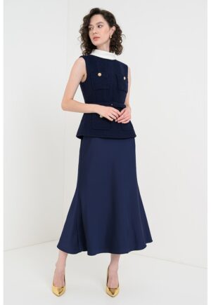 Rochie midi din amestec de lana cu design 2in1 - Bleumarin