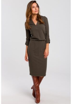 Rochie tricotata cu decolteu - - Verde