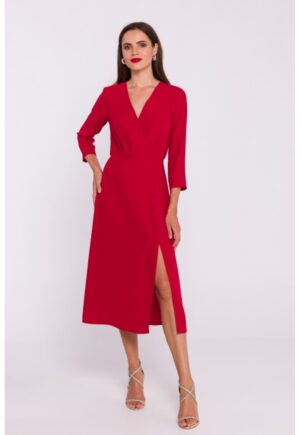 Rochie cu decolteu tip furou si slit jos - Rosu
