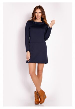 Rochie De Dama -  L015 - Marimea S - Material 96% Poliester - 4% Elastan - Lungime Mini - 2 Buzunare Laterale - Maneci Lungi - De Inalta Calitate - De Inalta Calitate - Albastru Inchis