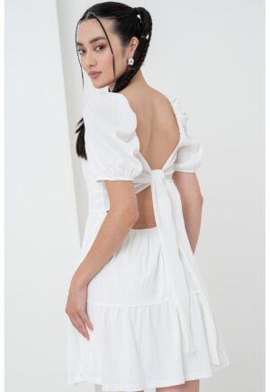 Rochie cu croiala in A si decolteu patrat - Alb