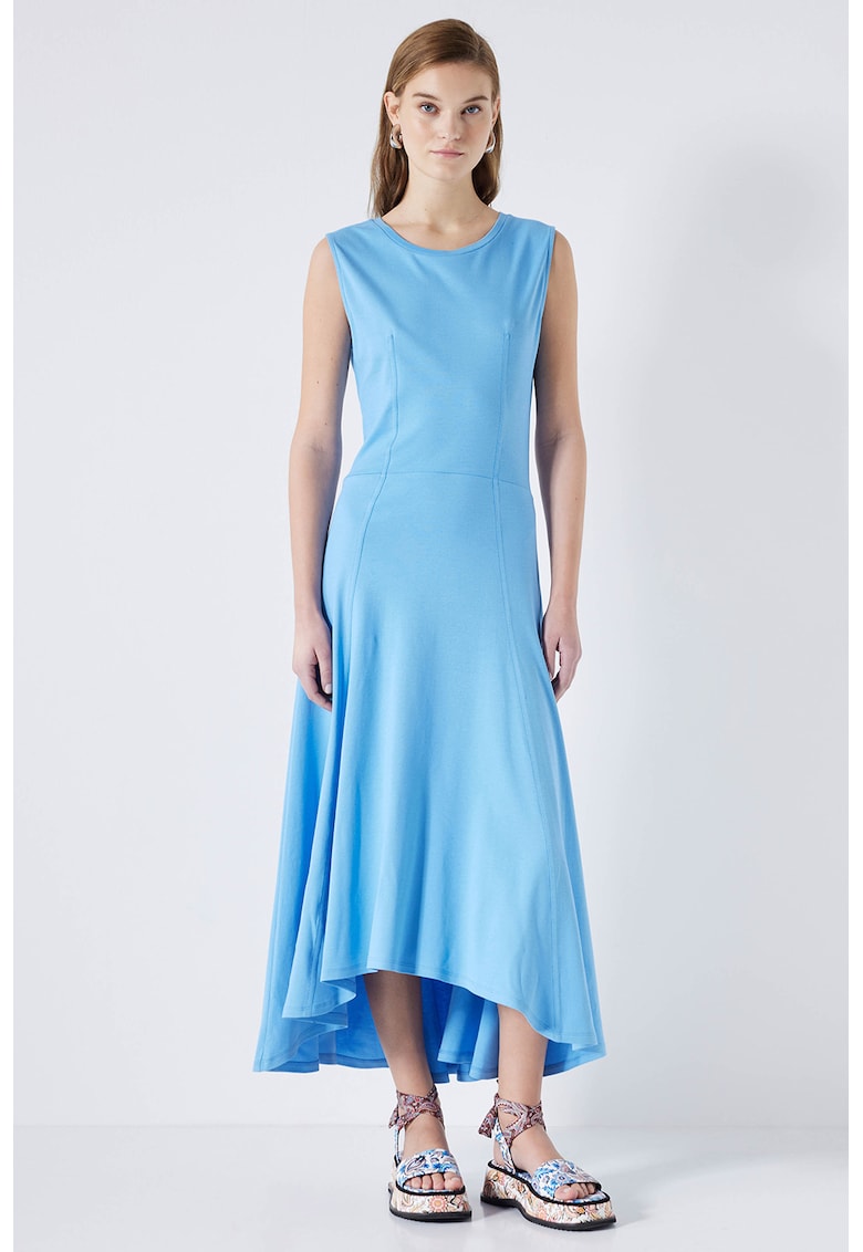 Rochie midi evazata cu terminatie asimetrica - Albastru glaciar