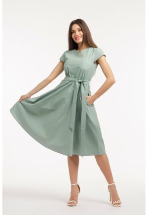 Rochie midi cu croiala evazata si maneci scurte - Verde sparanghel
