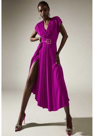 Rochie midi cu o curea asortata -  Segue - Roz fandango