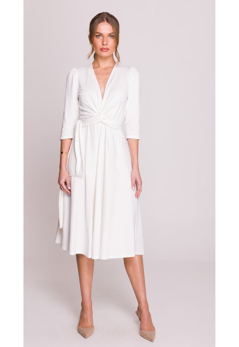 Rochie cu impletitura - - Ecru