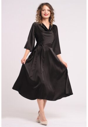 Rochie din satin cu decolteu drapat - Negru