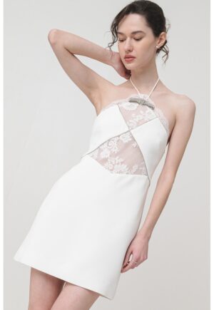 Rochie mini cu decolteu halter - Alb