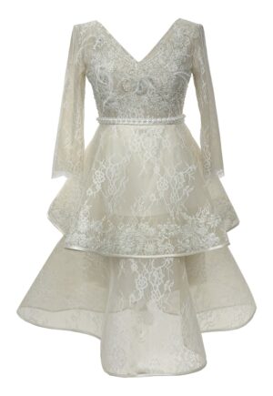 Rochia midi din dantela si broderie MARLENE - Bej sampanie