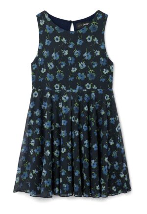 Rochie evazata cu imprimeu floral - Bleumarin