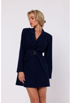 Rochie sacou cu curea - - Albastru