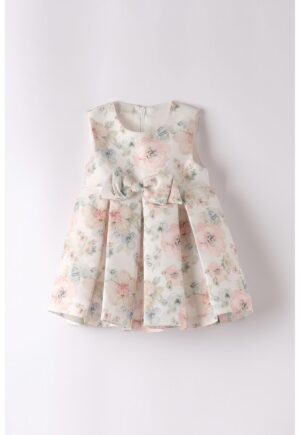 Rochie fara maneci cu model floral - Roz pastel/Verde pal/Alb murdar