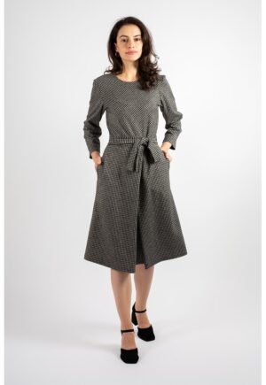 Rochie cu model Houndstooth Hannah - Negru/Gri