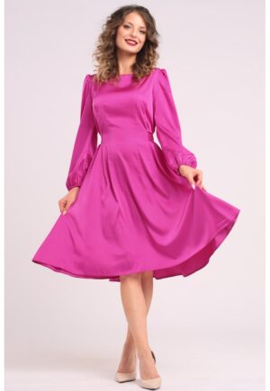 Rochie midi din matase cu croiala evazata - Fucsia