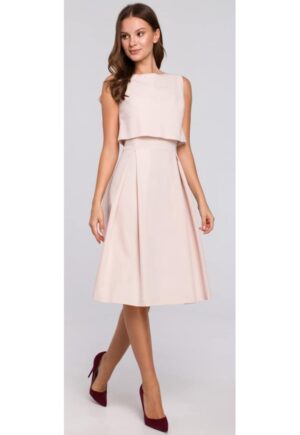 Rochie midi cu pliuri inversate - - Bej