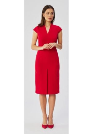 Rochie dama - creion cu decolteu dublu - Poliester - Rosu - Rosu