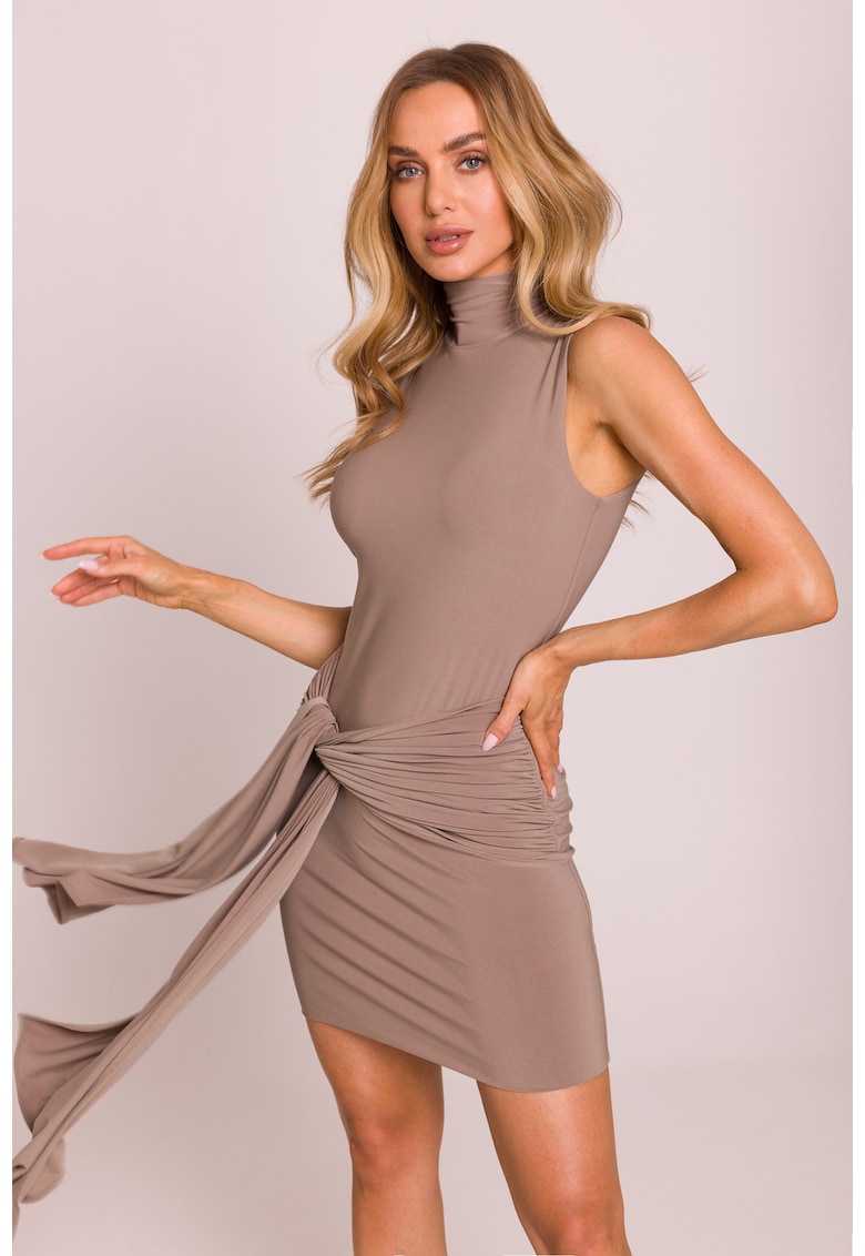 Rochie mini cu panglici legate - - Bej