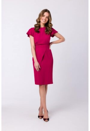 Rochie creion cu maneci scurte - - Roz