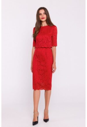 Rochie dantelata cu partea de sus dubla - Rosu