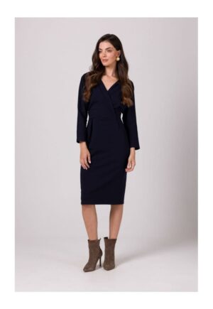 Rochie cu decolteu tip cache coeur -  Albastru inchis -