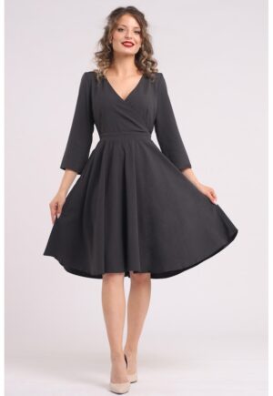 Rochie mini cu croiala in A si buzunare - Gri antracit