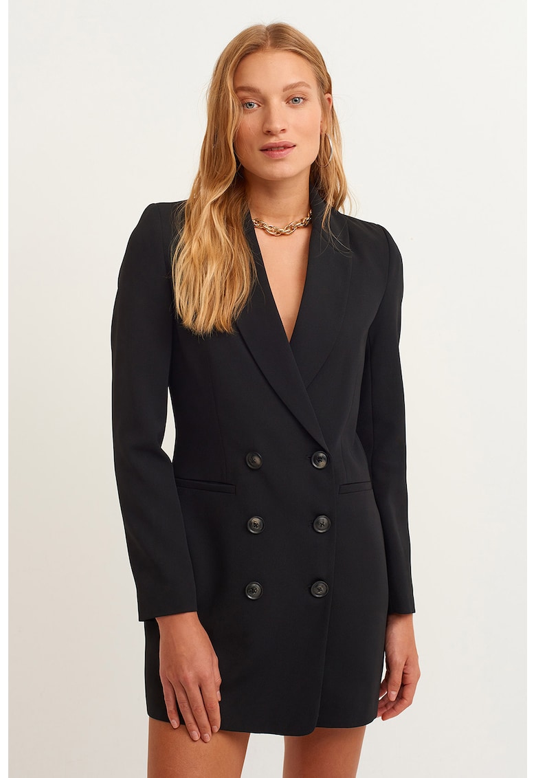 Rochie-sacou cu doua randuri de nasturi - Negru