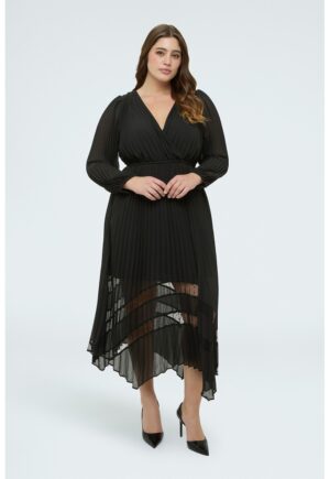 Rochie cu maneci lungi si decolteu in V - Negru