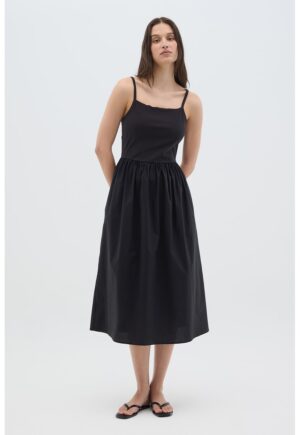Rochie midi cu decolteu patrat - Negru