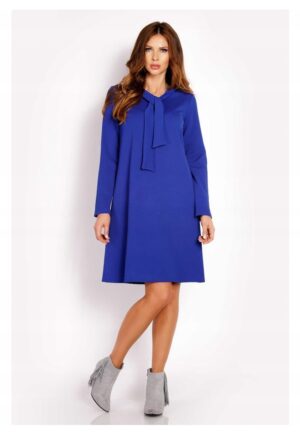 Rochie Dama -  L010 - Trapez Midi - Evazata - Tesatura Confortabila cu Elastan - Lungime Midi - Usor Evazata la Baza - Croiala Clasica Eleganta - Albastru - Albastru