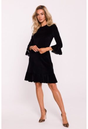 Rochie din velur cu volane - Negru