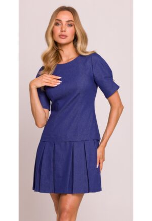 Rochie cu fusta plisata - - Albastru