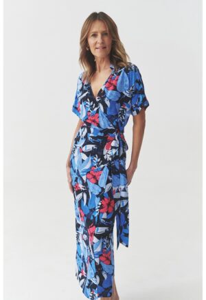 Rochie maxi cu model petrecut - Rosu/Negru/Albastru deschis
