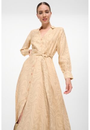 Rochie midi cu model grafic - Bej