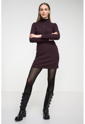 Rochie bodycon striata cu maneci lungi - Maro