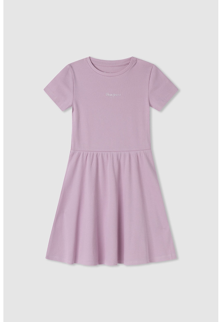 Rochie evazata cu logo discret - Alb murdar/Roz prafuit