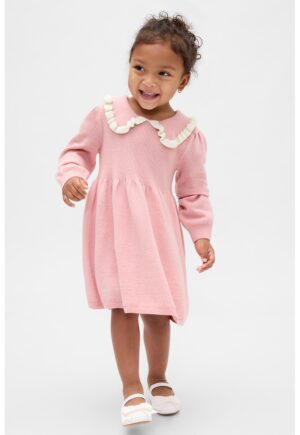Rochie evazata cu guler Peter Pan - Roz deschis/Alb murdar