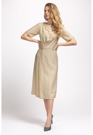 Rochie midi cu model drapat Georgia - Maro nisip