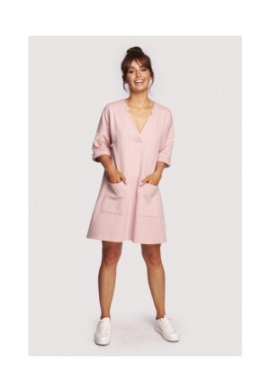 Rochie cu decolteu in V - Bumbac - Kaki - Albastru