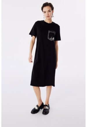 Rochie-tricou midi - Alb/Negru