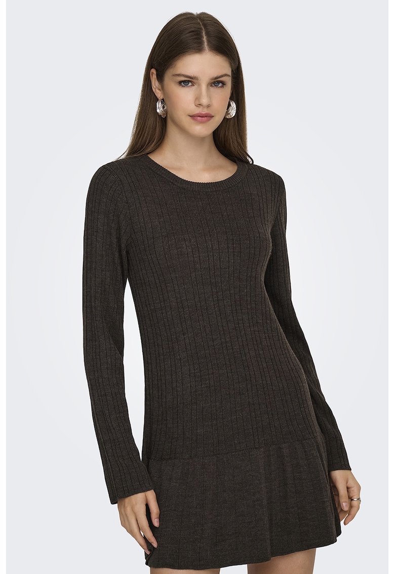 Rochie scurta uni cu vonale la terminatie - Maro inchis