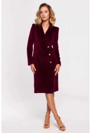 Rochie sacou din velur cu deschidere la spate - - Rosu