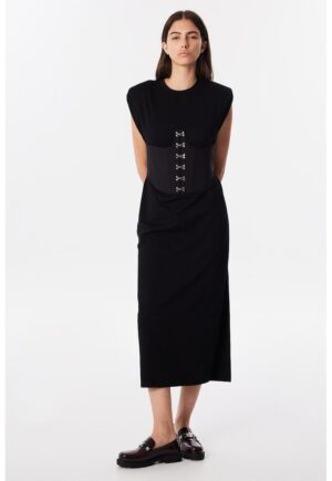 Rochie midi cu o curea in talie - Negru
