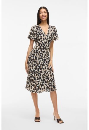 Rochie midi cu croiala petrecuta si decolteu cache coeur - Negru/Bej deschis